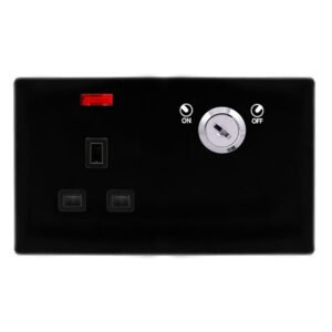 Click Scolmore - Click Definity Complete 13A 1 Gang Double Pole Key Lockable Socket With Neon Metal Black Cover Plate Black Insert (SFMB655BK)