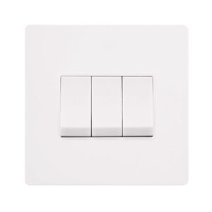 Click Scolmore - Click Definity Complete 10Ax Ingot 3 Gang 2 Way Switch Metal White Cover Plate Polar White Insert (SFMW013PW)