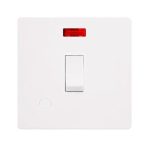 Click Scolmore - Click Definity Complete 20A Double Pole Switch With Neon & Flex Outlet Metal White Cover Plate Polar White Insert (SFMW023PW)
