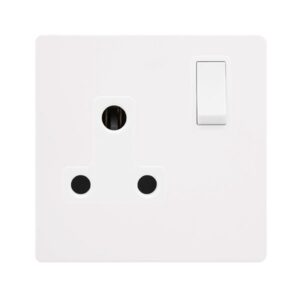 Click Scolmore - Click Definity Complete 15A Round Pin Switched Socket Metal White Cover Plate Polar White Insert (SFMW034PW)