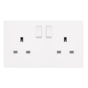 Click Scolmore - Click Definity Complete 13A Ingot 2 Gang Dp Switched Socket Metal White Cover Plate Polar White Insert (SFMW036PW)
