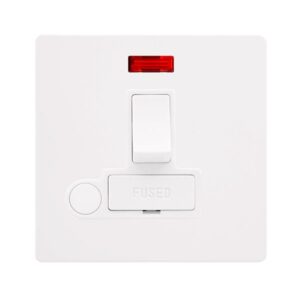 Click Scolmore - Click Definity Complete 13A Switched Fused Connection Unit With Neon & Optional Flex Outlet Metal White Cover Plate Polar White Insert (SFMW052PW)