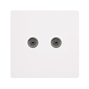 Click Scolmore - Click Definity Complete Twin Non-Isolated Coaxial Outlet Metal White Cover Plate Polar White Insert (SFMW066PW)