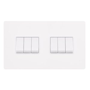 Click Scolmore - Click Definity Complete 10Ax Ingot 6 Gang 2 Way Switch Metal White Cover Plate Polar White Insert (SFMW105PW)