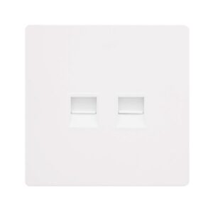 Click Scolmore - Click Definity Complete Twin Telephone Secondary Outlet Metal White Cover Plate Polar White Insert (SFMW126PW)