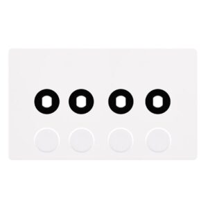 Click Scolmore - Click Definity Complete 4 Gang Unfurnished Dimmer Plate & Knobs Metal White (SFMW144PL)