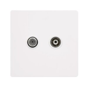 Click Scolmore - Click Definity Complete Isolated Satellite & Isolated Coaxial Outlet- Metal White Cover Plate Polar White Insert (SFMW157PW)