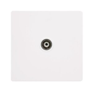 Click Scolmore - Click Definity Complete Single Isolated Coaxial Outlet Metal White Cover Plate Polar White Insert (SFMW158PW)