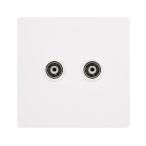 Click Scolmore - Click Definity Complete Twin Isolated Coaxial Outlet Metal White Cover Plate Polar White Insert (SFMW159PW)