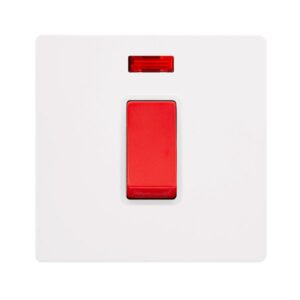 Click Scolmore - Click Definity Complete 50A 1 Gang Double Pole Switch With Neon Metal White Cover Plate Polar White Insert (SFMW201PW)