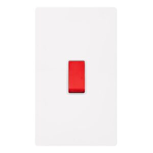 Click Scolmore - Click Definity Complete 50A 2 Gang Double Pole Switch Metal White Cover Plate Polar White Insert (SFMW202PW)