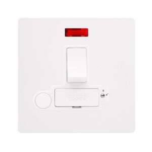 Click Scolmore - Click Definity Complete 13A Switched Lockable Connection Unit With Neon & Optional Flex Outlet Metal White Cover Plate Polar White Insert (SFMW252PW)
