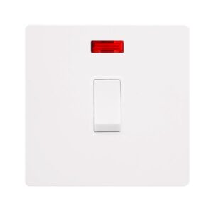 Click Scolmore - Click Definity Complete 20A Double Pole Switch With Neon Metal White Cover Plate Polar White Insert (SFMW623PW)