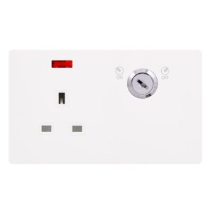 Click Scolmore - Click Definity Complete 13A 1 Gang Double Pole Key Lockable Socket With Neon Metal White Cover Plate Polar White Insert (SFMW655PW)