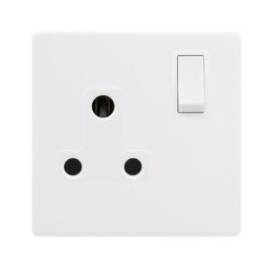 Click Scolmore - Click Definity Complete 15A Round Pin Switched Socket Polar White Cover Plate Polar White Insert (SFPW034PW)