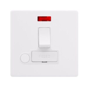 Click Scolmore - Click Definity Complete 13A Switched Fused Connection Unit With Neon & Optional Flex Outlet Polar White Cover Plate Polar White Insert (SFPW052PW)