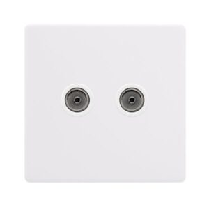 Click Scolmore - Click Definity Complete Twin Non-Isolated Coaxial Outlet Polar White Cover Plate Polar White Insert (SFPW066PW)