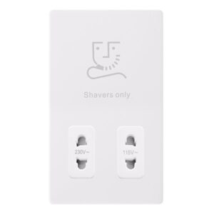 Click Scolmore - Click Definity Complete 115/230V Dual Voltage Shaver Socket Polar White Cover Plate Polar White Insert (SFPW100PW)