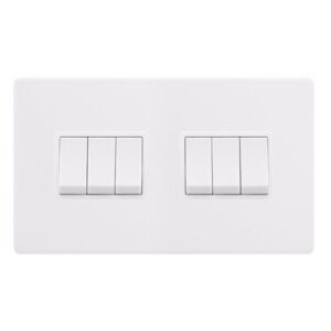 Click Scolmore - Click Definity Complete 10Ax Ingot 6 Gang 2 Way Switch Polar White Cover Plate Polar White Insert (SFPW105PW)