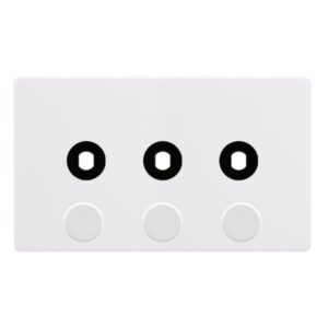 Click Scolmore - Click Definity Complete 3 Gang Unfurnished Dimmer Plate & Knobs Polar White (SFPW143PL)