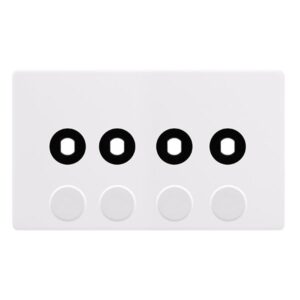 Click Scolmore - Click Definity Complete 4 Gang Unfurnished Dimmer Plate & Knobs Polar White (SFPW144PL)