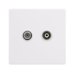 Click Scolmore - Click Definity Complete Isolated Satellite & Isolated Coaxial Outlet- Polar White Cover Plate Polar White Insert (SFPW157PW)