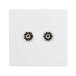 Click Scolmore - Click Definity Complete Twin Isolated Coaxial Outlet Polar White Cover Plate Polar White Insert (SFPW159PW)