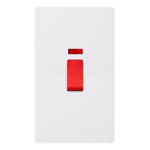 Click Scolmore - Click Definity Complete 50A 2 Gang Double Pole Switch With Neon Polar White Cover Plate Polar White Insert (SFPW203PW)