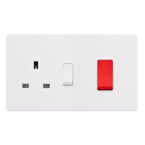 Click Scolmore - Click Definity Complete 50A Double Pole Switch With 13A Double Pole Switched Socket Polar White Cover Plate Polar White Insert (SFPW204PW)