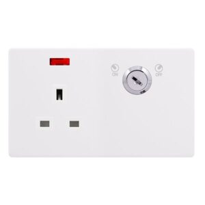 Click Scolmore - Click Definity Complete 13A 1 Gang Double Pole Key Lockable Socket With Neon Polar White Cover Plate Polar White Insert (SFPW655PW)