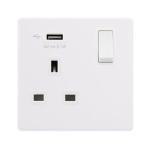 Click Scolmore - Click Definity Complete 13A Ingot 1 Gang Switched Socket With 2.1A Usb Outlet Polar White Cover Plate Polar White Insert (SFPW771UPW)