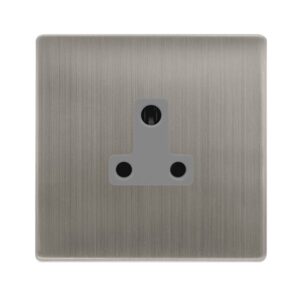 Click Scolmore - Click Definity Complete 5A Round Pin Socket Stainless Steel Cover Plate Grey Insert (SFSS038GY)
