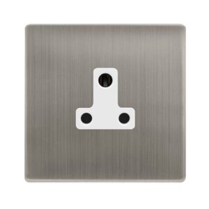 Click Scolmore - Click Definity Complete 5A Round Pin Socket Stainless Steel Cover Plate Polar White Insert (SFSS038PW)