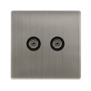 Click Scolmore - Click Definity Complete Twin Non-Isolated Coaxial Outlet Stainless Steel Cover Plate Black Insert (SFSS066BK)