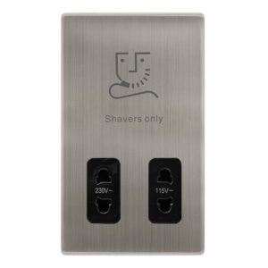 Click Scolmore - Click Definity Complete 115/230V Dual Voltage Shaver Socket Stainless Steel Cover Plate Black Insert (SFSS100BK)