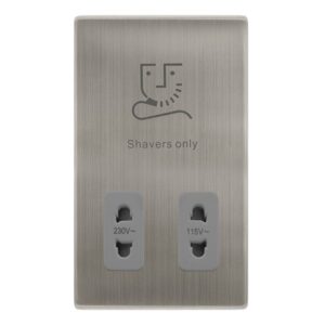 Click Scolmore - Click Definity Complete 115/230V Dual Voltage Shaver Socket Stainless Steel Cover Plate Grey Insert (SFSS100GY)
