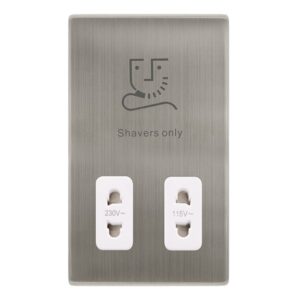 Click Scolmore - Click Definity Complete 115/230V Dual Voltage Shaver Socket Stainless Steel Cover Plate Polar White Insert (SFSS100PW)