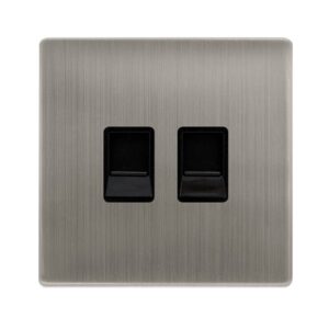 Click Scolmore - Click Definity Complete Twin Telephone Secondary Outlet Stainless Steel Cover Plate Black Insert (SFSS126BK)
