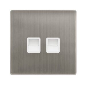 Click Scolmore - Click Definity Complete Twin Telephone Secondary Outlet Stainless Steel Cover Plate Polar White Insert (SFSS126PW)