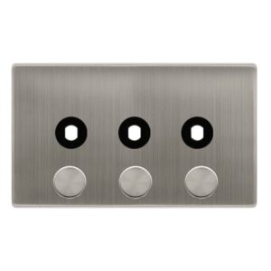Click Scolmore - Click Definity Complete 3 Gang Unfurnished Dimmer Plate & Knobs Stainless Steel (SFSS143PL)