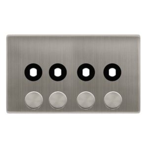 Click Scolmore - Click Definity Complete 4 Gang Unfurnished Dimmer Plate & Knobs Stainless Steel (SFSS144PL)