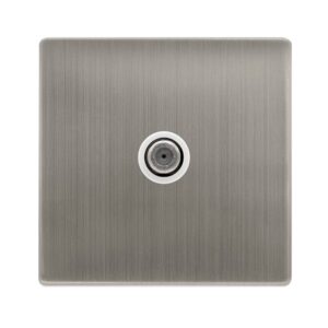 Click Scolmore - Click Definity Complete Non-Isolated Single Satellite Outlet Stainless Steel Cover Plate Polar White Insert (SFSS156PW)