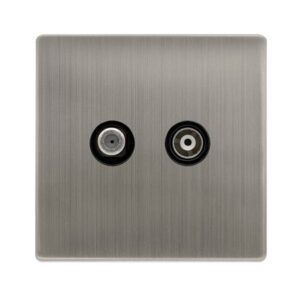 Click Scolmore - Click Definity Complete Isolated Satellite & Isolated Coaxial Outlet Stainless Steel Cover Plate Black Insert (SFSS157BK)