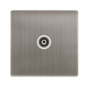 Click Scolmore - Click Definity Complete Single Isolated Coaxial Outlet Stainless Steel Cover Plate Polar White Insert (SFSS158PW)