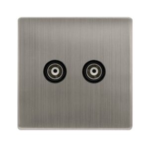Click Scolmore - Click Definity Complete Twin Isolated Coaxial Outlet Stainless Steel Cover Plate Black Insert (SFSS159BK)