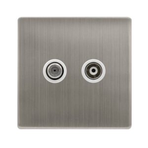 Click Scolmore - Click Definity Complete Non-Isolated Satellite & Non-Isolated Coaxial Outlet- Stainless Steel Cover Plate Polar White Insert (SFSS170PW)