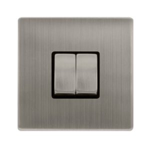 Click Scolmore - Click Definity Complete 10Ax Ingot 2 Gang 2 Way Switch Stainless Steel Cover Plate Black Insert (SFSS412BK)