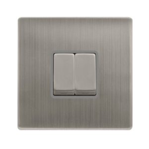Click Scolmore - Click Definity Complete 10Ax Ingot 2 Gang 2 Way Switch Stainless Steel Cover Plate Grey Insert (SFSS412GY)