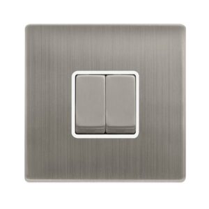 Click Scolmore - Click Definity Complete 10Ax Ingot 2 Gang 2 Way Switch Stainless Steel Cover Plate Polar White Insert (SFSS412PW)