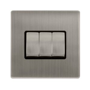 Click Scolmore - Click Definity Complete 10Ax Ingot 3 Gang 2 Way Switch Stainless Steel Cover Plate Black Insert (SFSS413BK)